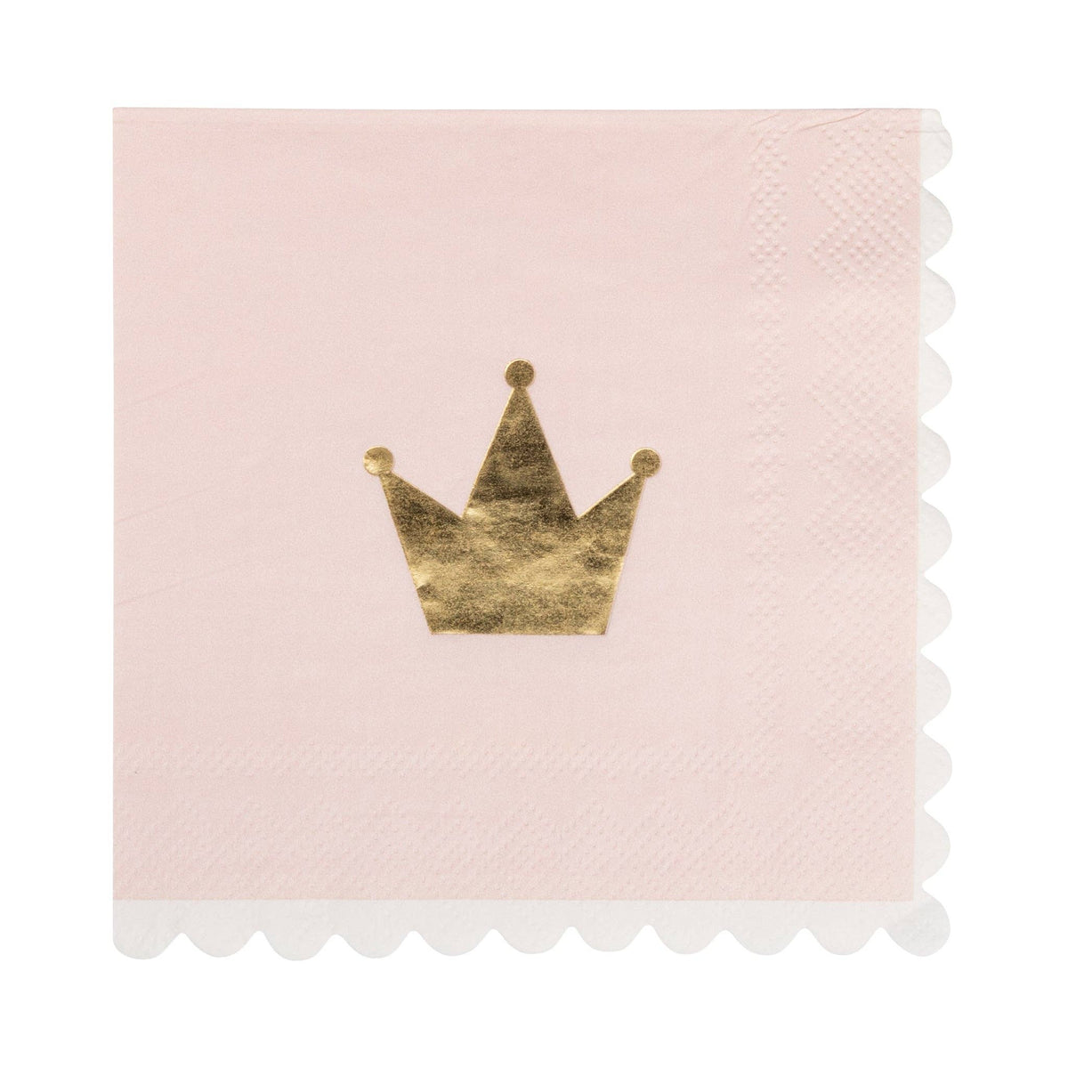 A single pink Princess Tiara Napkin showing the crown graphic and white scalloped edge.