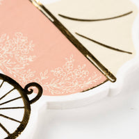 pink baby carriage napkin detail with gold accents