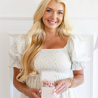 Pink block treat box used as baby girl shower favor