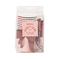 Packaged set of pink and burgundy cups with bows, 12 oz