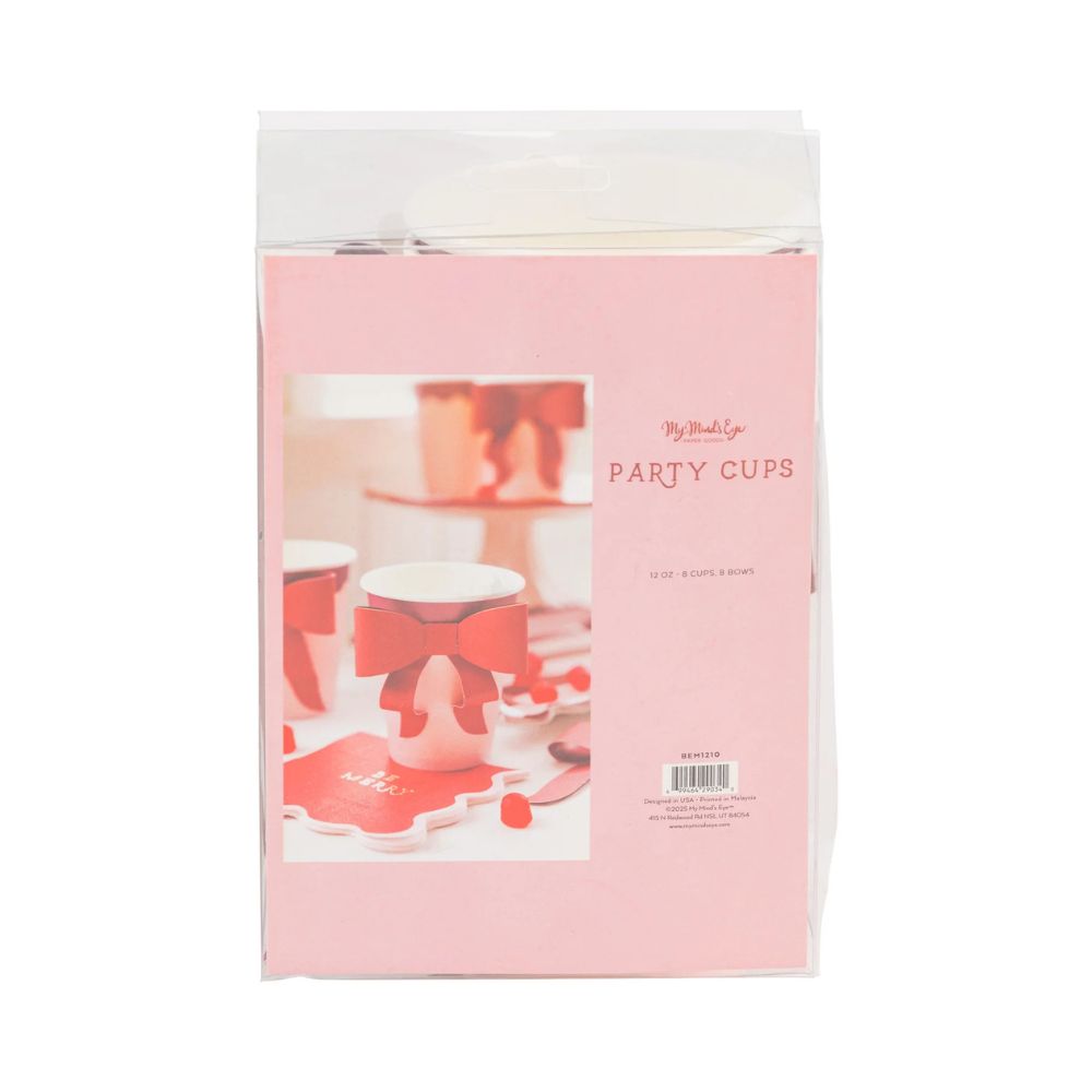 Back view of packaging with cups and bows displayed