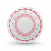 Single 8-inch paper dessert plate with pink lace and floral border