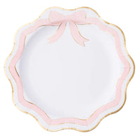 Pink and gold bow dinner plate with scalloped edge