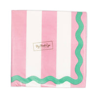 Front view of packaged pink and green cocktail napkins