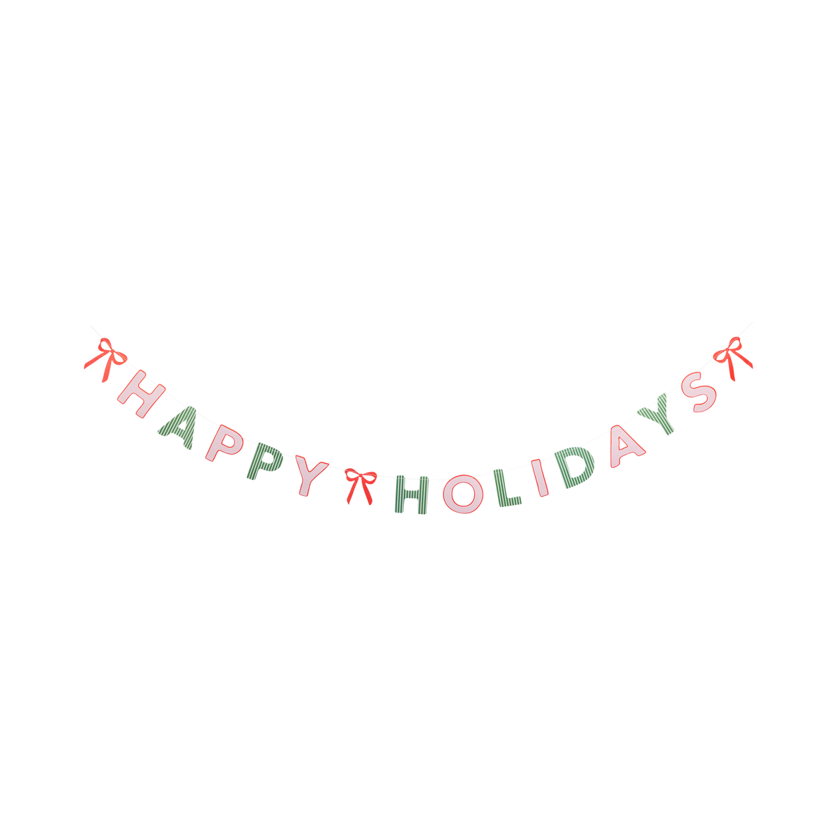 Pink and green Happy Holidays paper banner and cozy icon banner shown laid flat