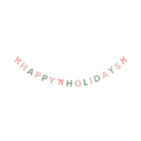 Pink and green Happy Holidays paper banner and cozy icon banner shown laid flat