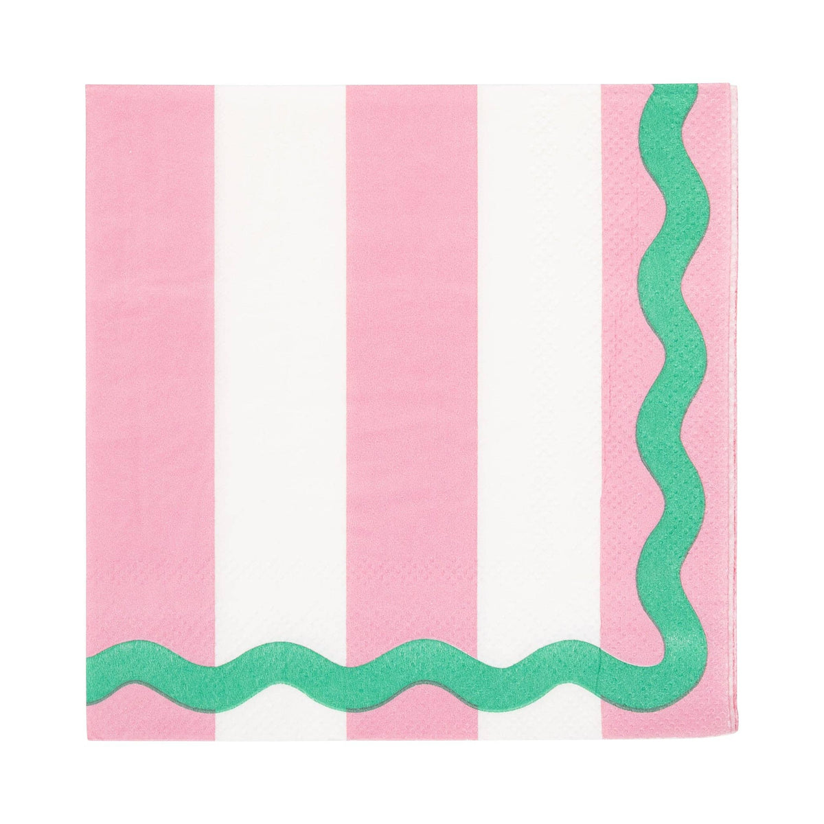 Pink and white striped cocktail napkin with green ric rac border