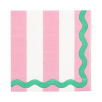 Pink and white striped cocktail napkin with green ric rac border