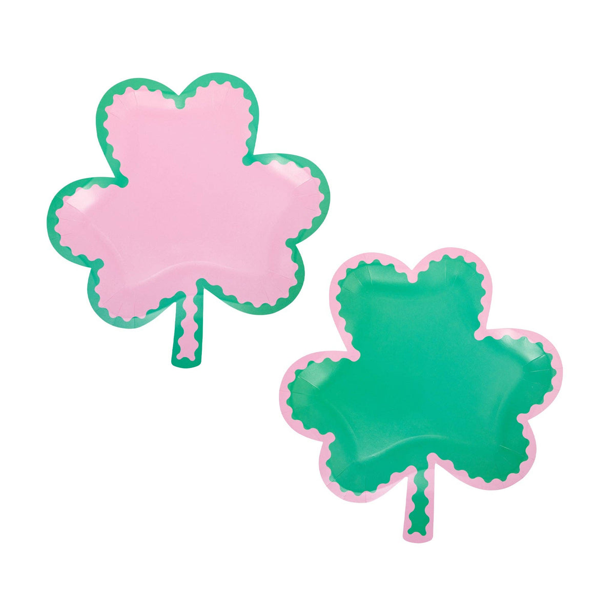 Pink and green shamrock shaped paper plates for St Patrick’s Day parties