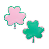 Pink and green shamrock shaped paper plates for St Patrick’s Day parties