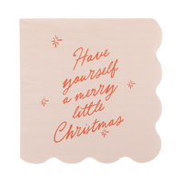 Pink cocktail napkin with a red "Have yourself a merry little Christmas" design