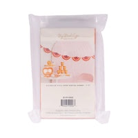 Back of package showing a styled photo with a pink-and-orange fan banner above a dessert table.