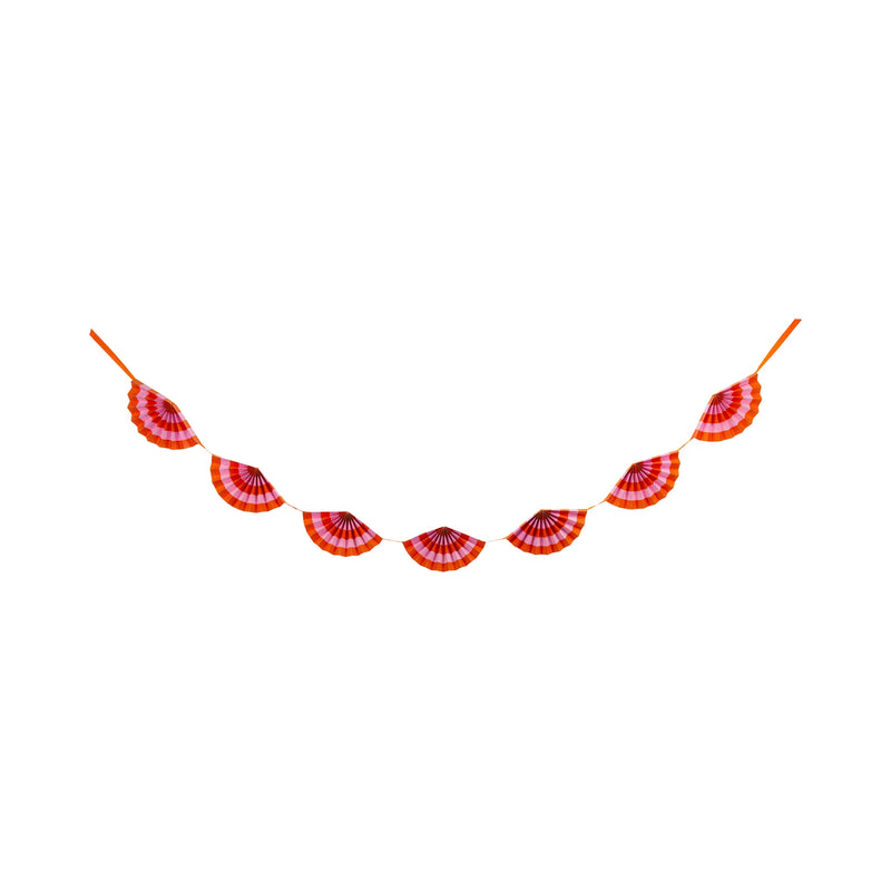 Isolated view of the 7-ft garland showing nine half-circle fans attached to orange ribbon.