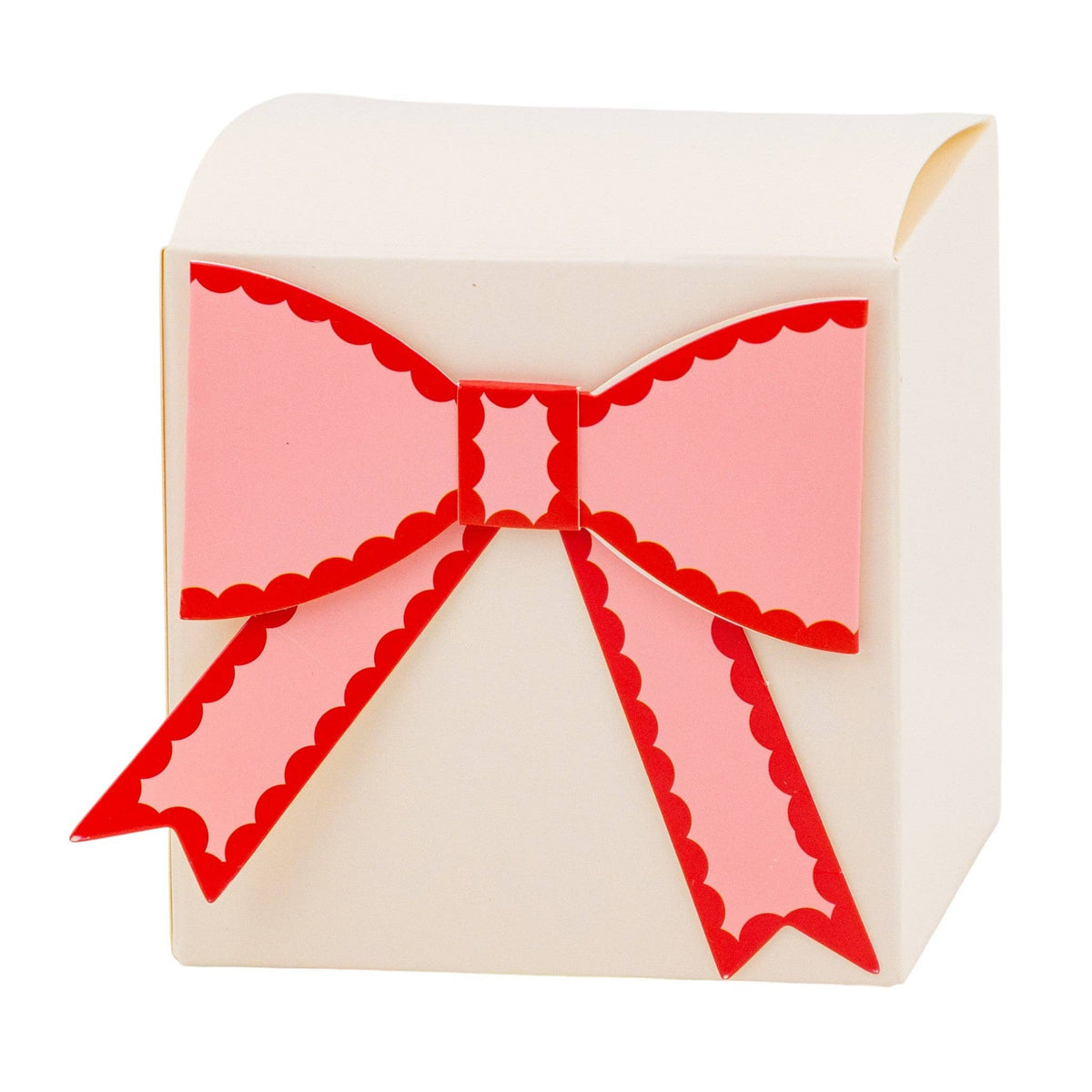 Pink and red bow treat box with scalloped bow detail for Valentine party favors