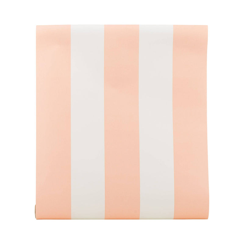 Pink and white striped paper table runner