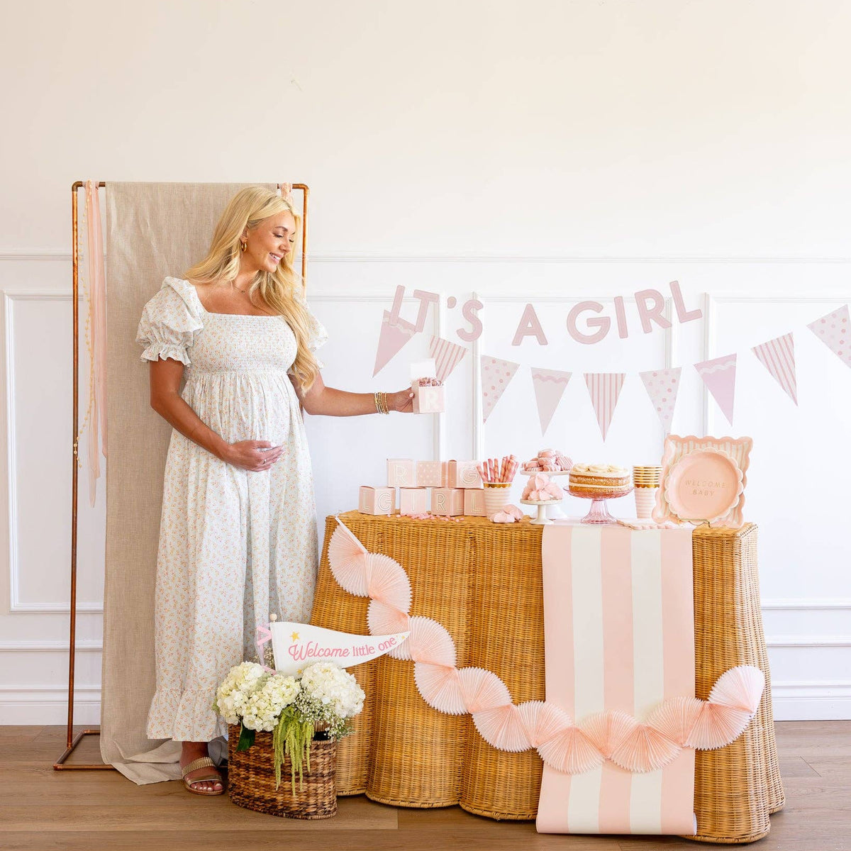 Tissue Banner Pink Tissue Bunting Banner for Baby Shower Decor – Moment & Co