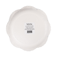 Back of plaid bow paper plate pack showing label for 8 paper plates