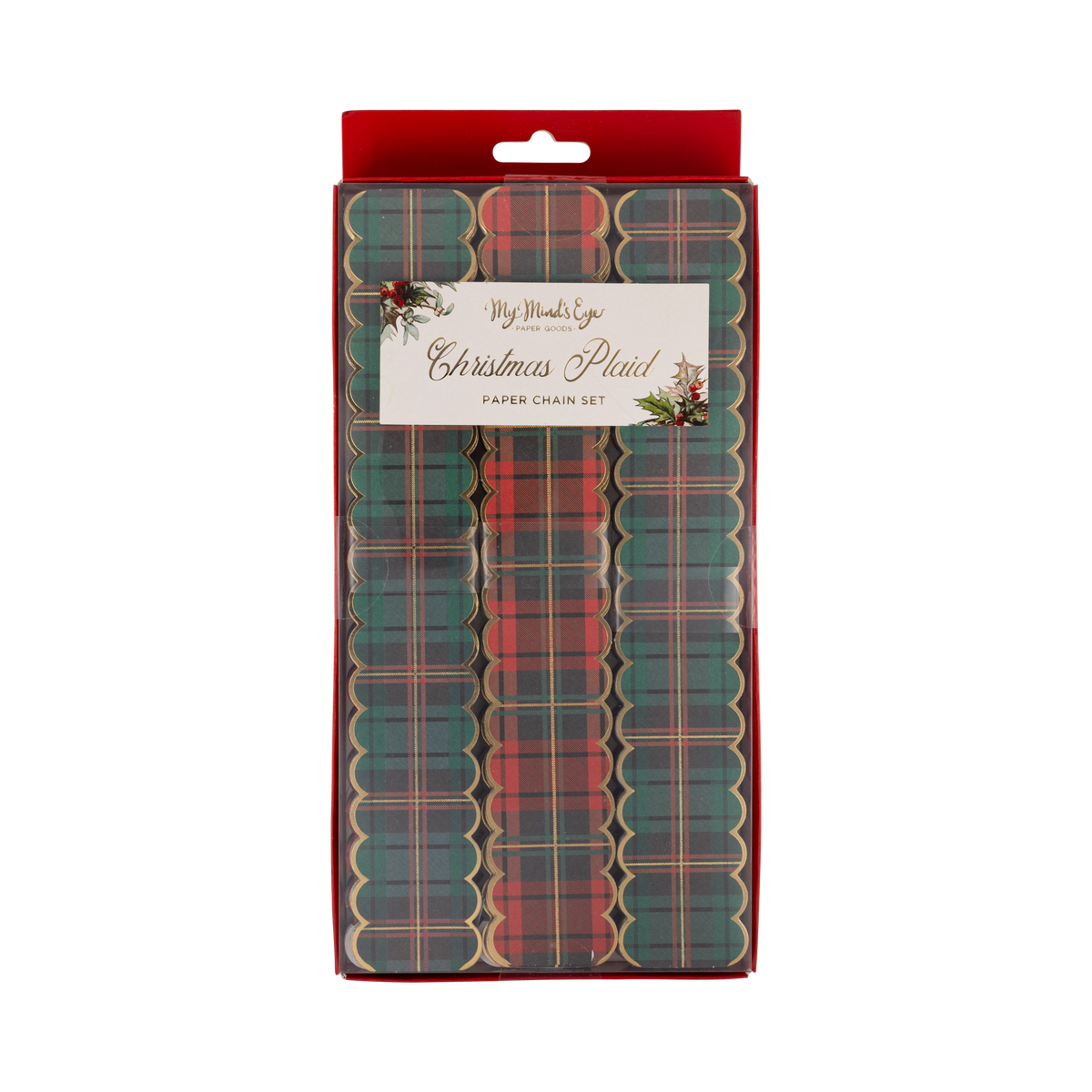 Plaid Christmas paper chain kit in retail packaging with header card