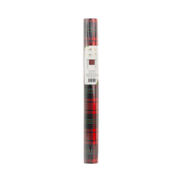 Plaid Christmas table runner in its retail tube packaging