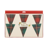 Plaid pennant banner set in retail packaging with header card
