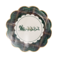 Plaid Santa sleigh paper dinner plate shown straight on