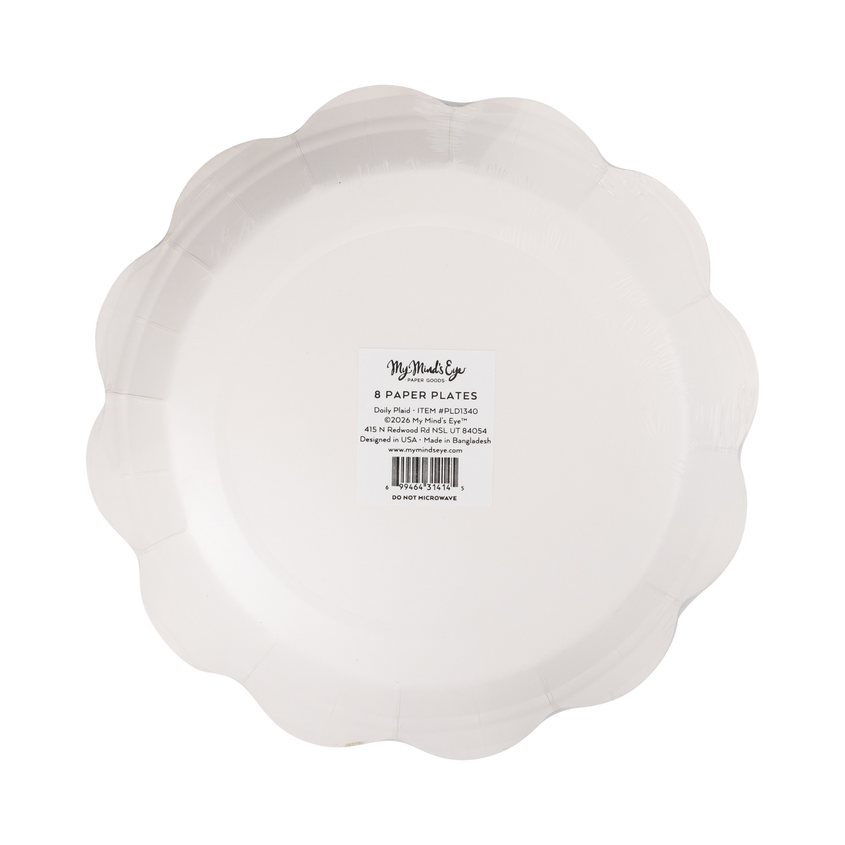Back of the plaid Santa sleigh plates packaging showing product details and barcode