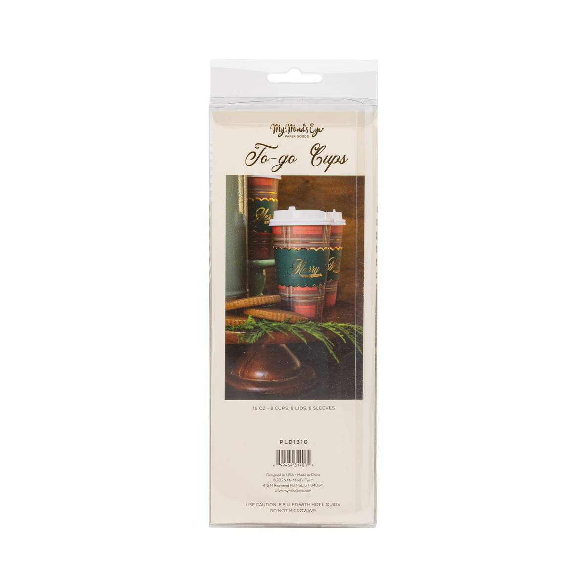 Back of the plaid to go cups packaging showing product details and barcode