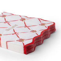 Stacked Polar Express Believe napkins shown at an angle