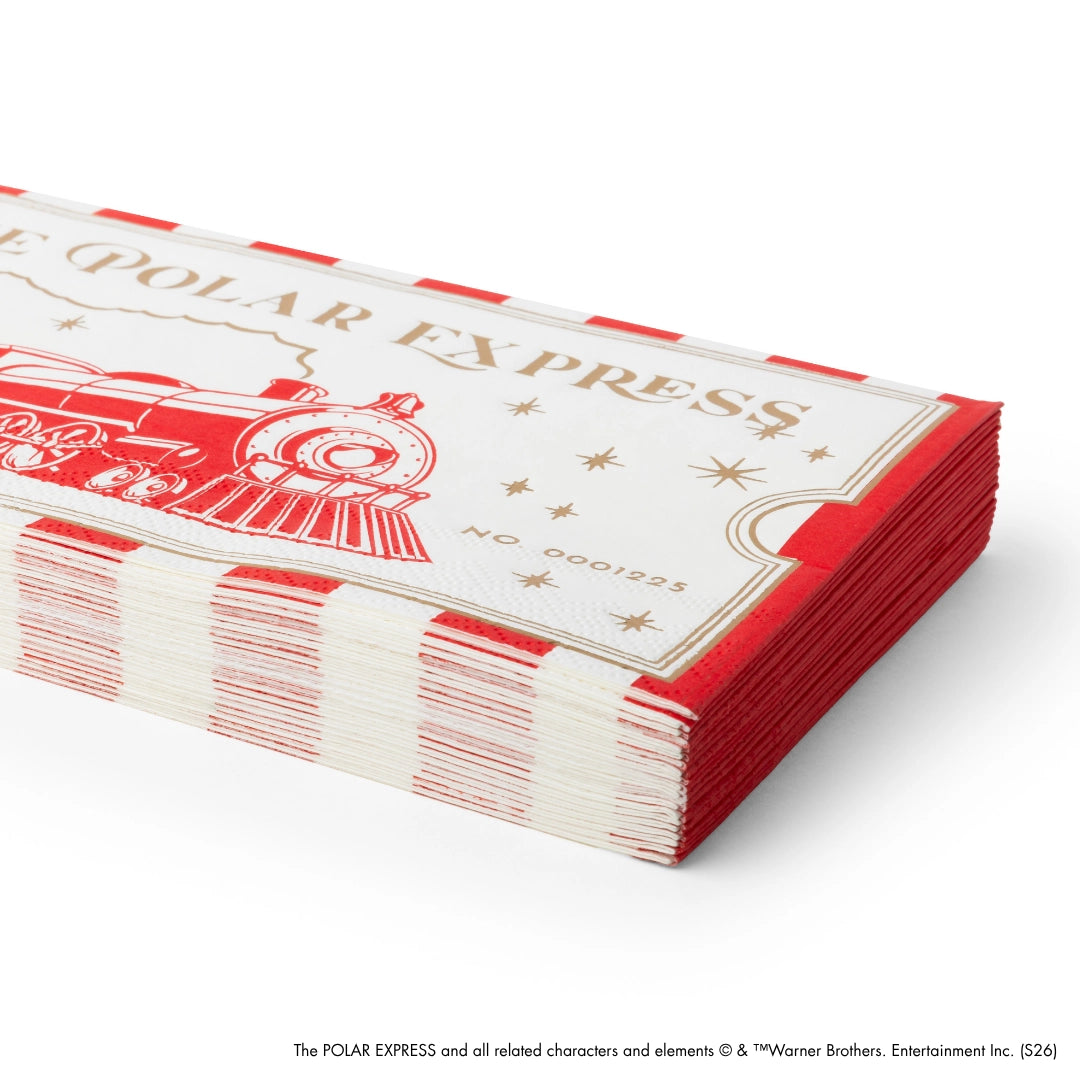 Stacked Polar Express ticket guest towels shown at an angle