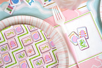 Mahjong Dessert Plates and Mahjong Cocktail Napkins styled for a Tournament Ready table.