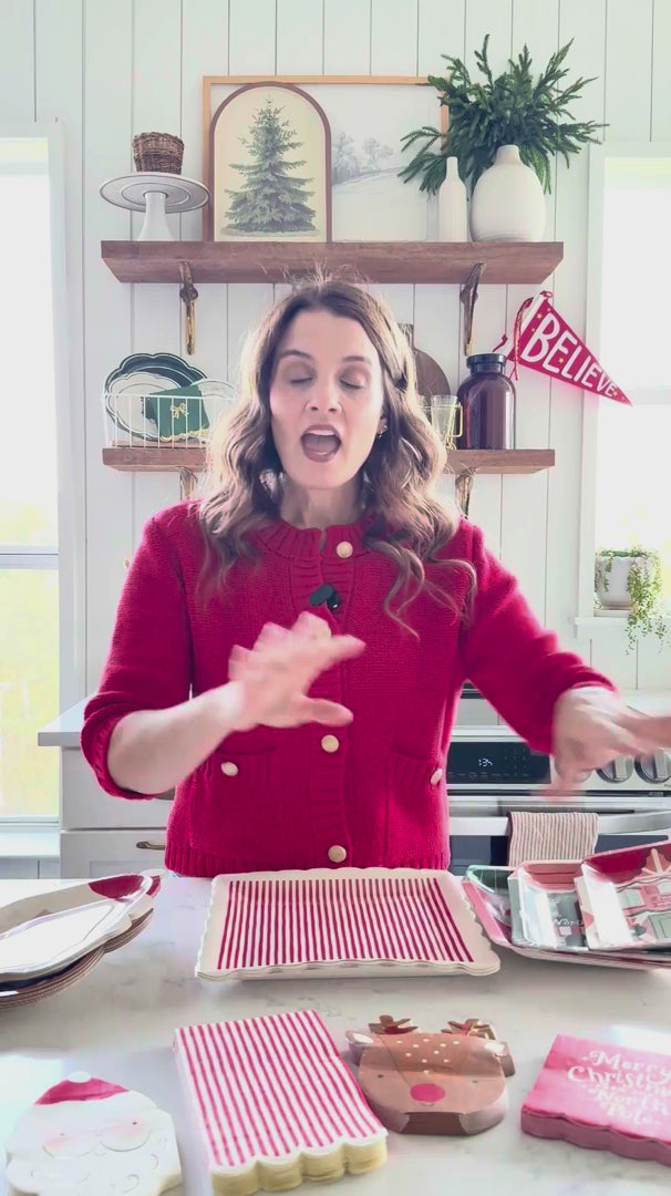 Video showing red striped scalloped dinner napkins
