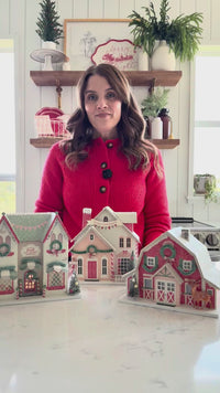 Video demonstration of three Christmas putz house designs, highlighting the timer function and the new AAA battery option for hassle-free lighted Christmas village display.