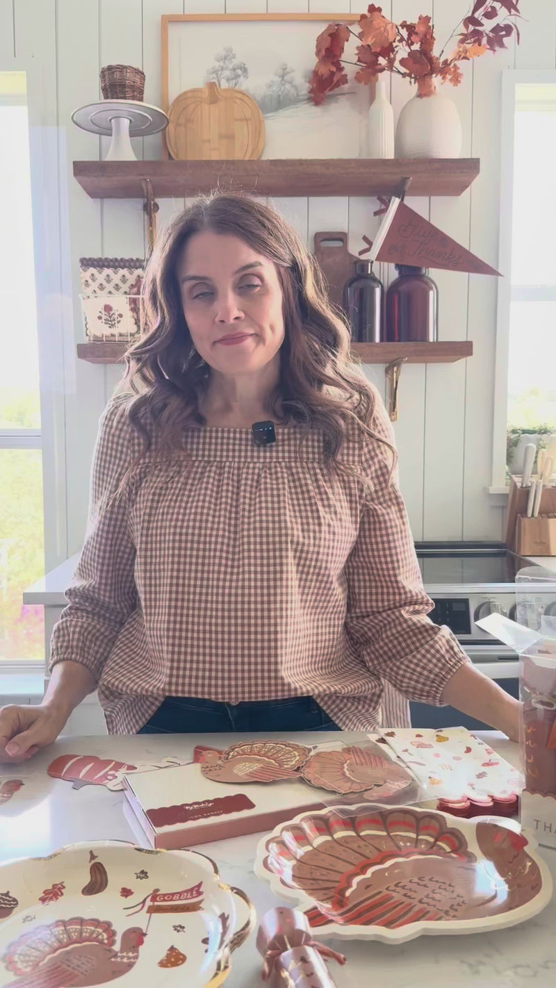 Quick look at styling the Thanksgiving Icons guest-towel paper napkins for buffets, place settings, and the powder room—your easy fall party supplies upgrade.