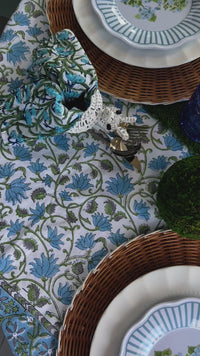 Blue and Green floral cotton napkins that are perfect for a Spring or Summer table