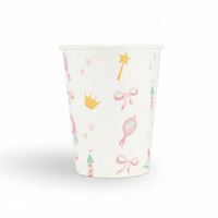 Single paper party cup with watercolor princess castle and bow pattern