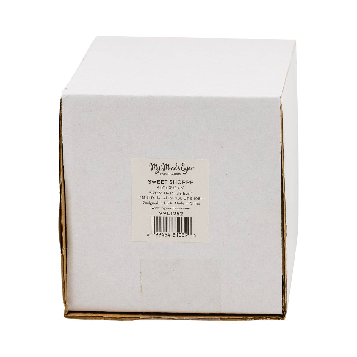 Product box for the sweet shoppe putz house detailing the dimensions.