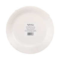 Back packaging of the pumpkin paper plate with 'My Mind's Eye' branding and product details.