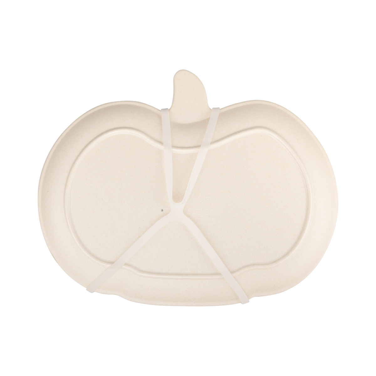 Close-up of the pumpkin-shaped bamboo plate showing the natural bamboo texture, bottom view.