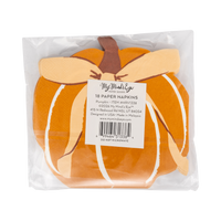 Back of the pumpkin napkin packaging showing the product label and 18-count.