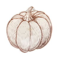 Close-up of the die-cut pumpkin shape and brown line-art detail on a transparent wrap, front view.