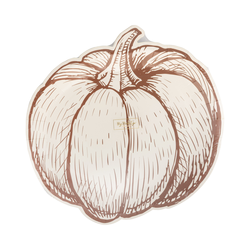 Close-up of the die-cut pumpkin shape and brown line-art detail on a transparent wrap, front view.