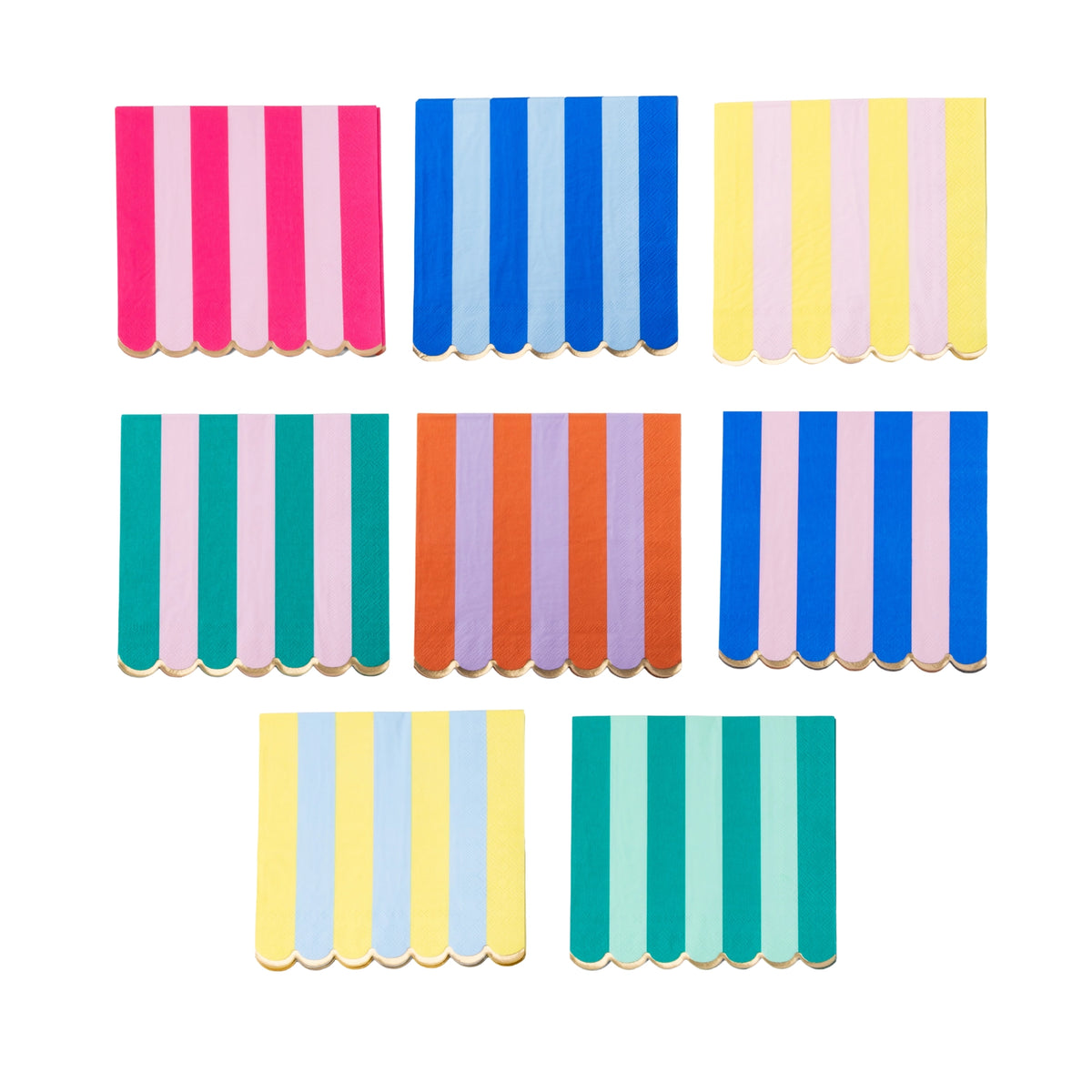 Rainbow stripe scalloped paper napkins in different colors arranged together