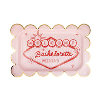 Close-up of a single Lucky in Love plate showing the gold foil accents and red script.