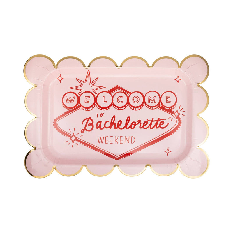 Close-up of a single Lucky in Love plate showing the gold foil accents and red script.