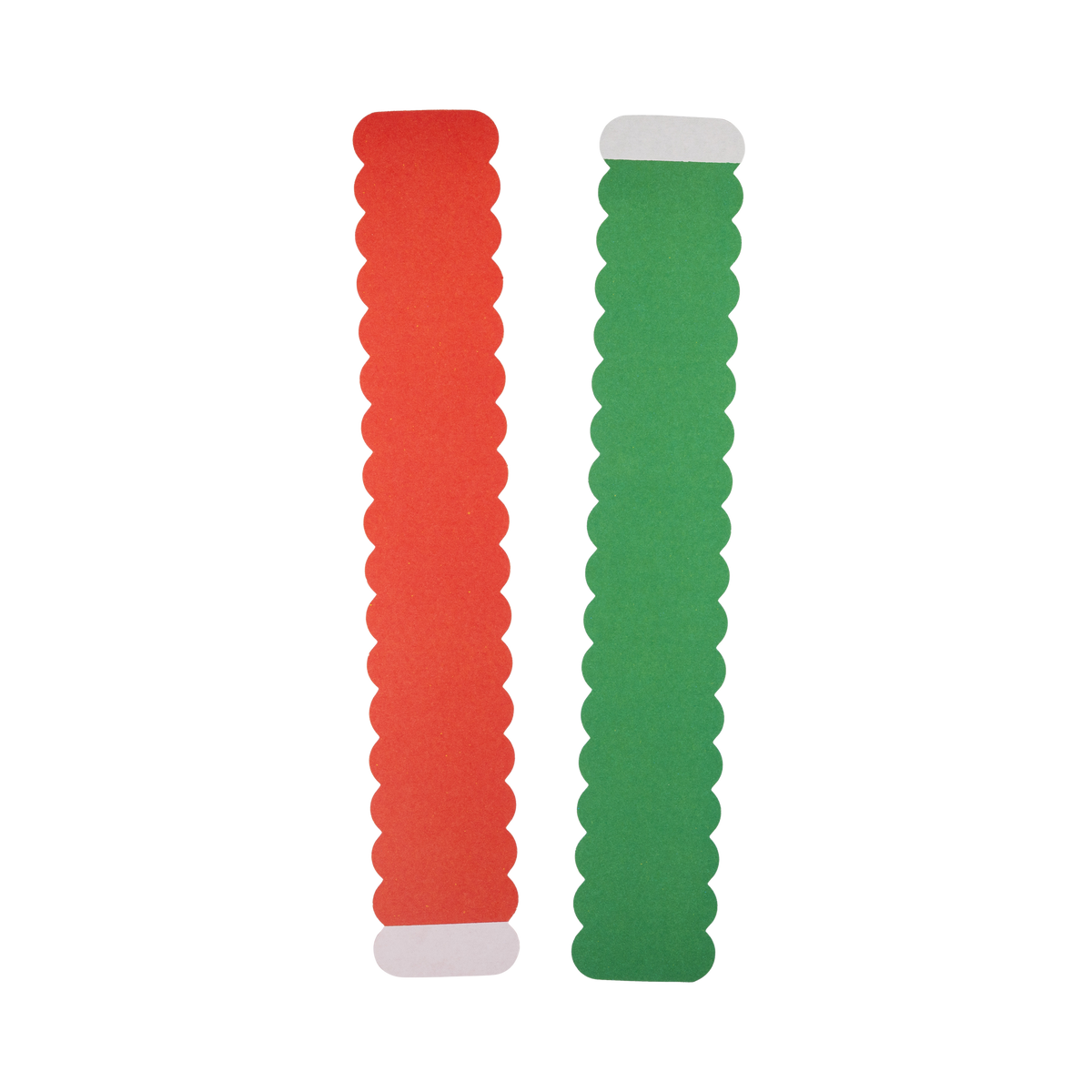 Red and green striped paper chain strips shown flat