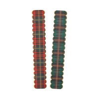 Red and green plaid Christmas paper chain strips shown flat