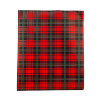 Red, green and gold plaid paper table runner shown flat