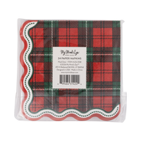 Back of the plaid cocktail napkins packaging showing product details and barcode