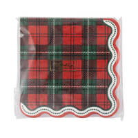 Red and green plaid cocktail napkins in retail packaging