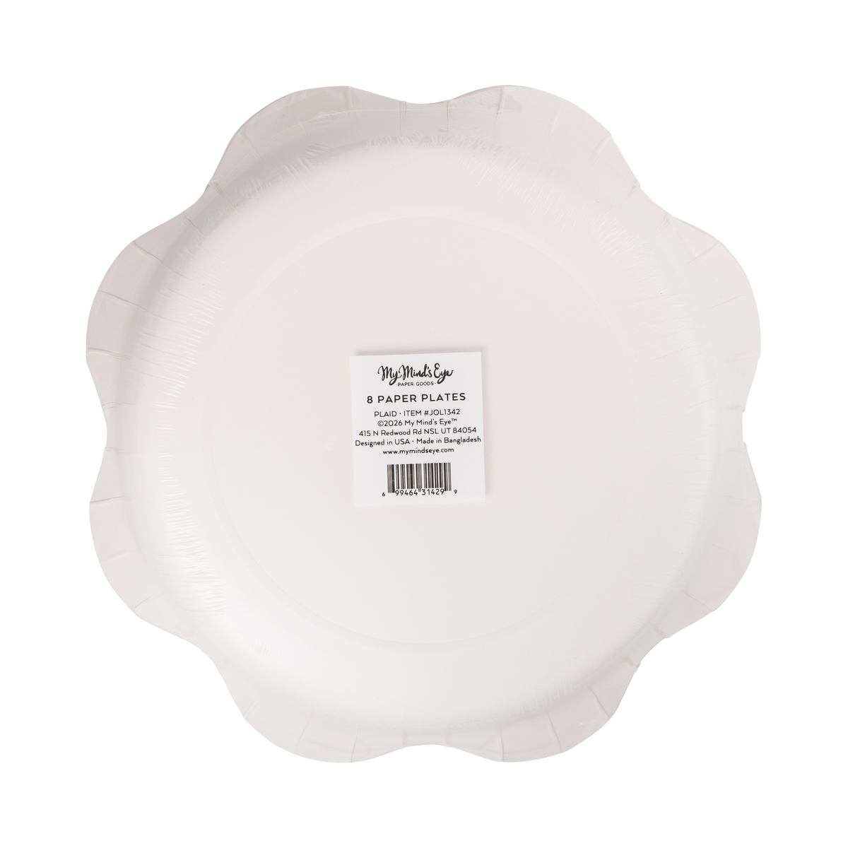 Back of the plaid dinner plates packaging showing product details and barcode